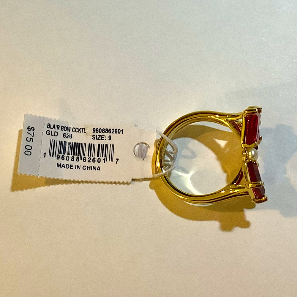 Kendra Scott Blair Gold Bow Cocktail Ring Red Mix 9 New - Picture 4 of 4